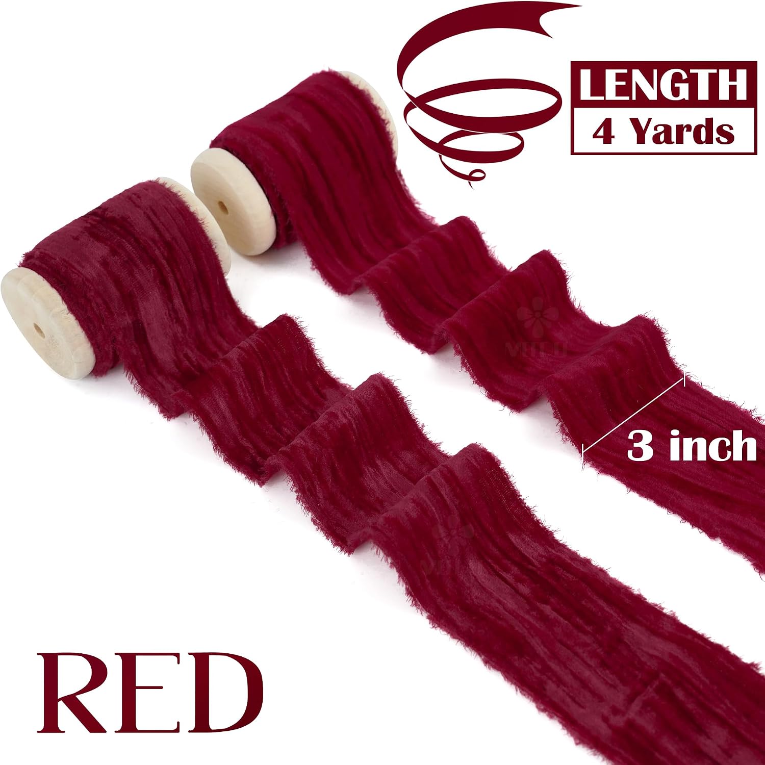 MEEDEE Red Velvet Ribbon 2 Inch Frayed Crinkle Ribbons 2 Rolls 4 Yards Crushed Christmas Ribbons Red Velvet Ribbon for Christmas Tree, Gift Wrapping, Holiday Decor, Wedding Favors