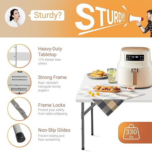 Miniatura 4 de VINGLI Juego de mesa de comedor para 4, mesa plegable de plástico de 34 pulgadas con 4 taburetes plegables para exteriores, hogar, cocina, blanco,