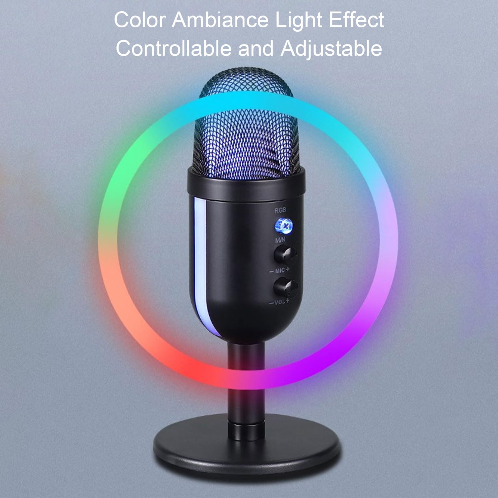 Diyeeni Microphone de Jeu, Microphone D'ordinateur USB, avec Prise Casque, Lumière LED, Muet, Bouton de Gain, Micro Podcast Condenseur pour L'enregistrement de Studio, Youtube, Streaming