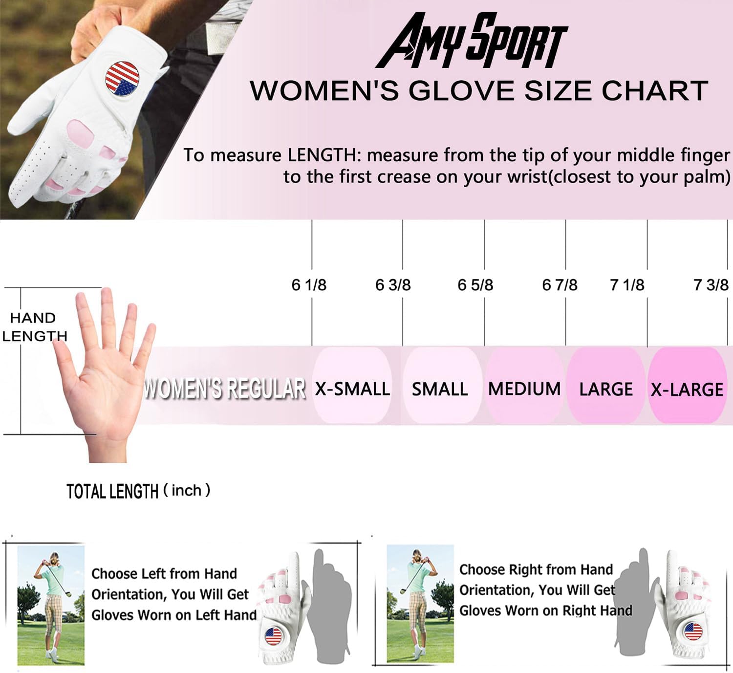 Amy Sport Women's Golf Gloves Left Hand Right with Ball Marker Value 2 Pack, All Weather Grip Rain Soft Leather Pink Size Small Medium Large XL - Image 5