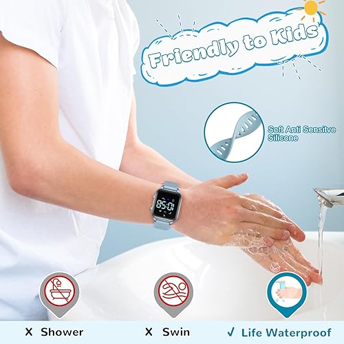Miniatura 7 de Relojes digitales para niños y niñas, reloj deportivo con rastreador de fitness, podómetro, reloj despertador, cronómetro, no necesita aplicación,