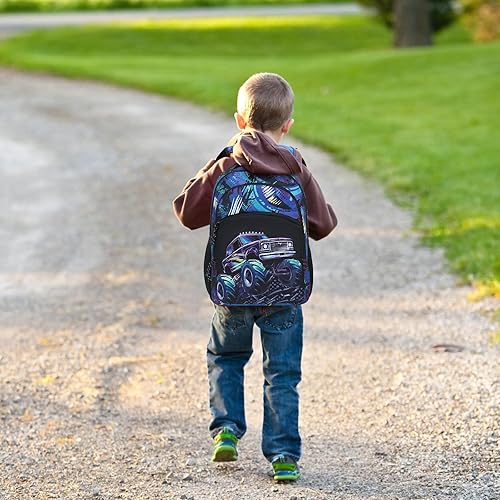 Miniatura 5 de Mochila escolar para niños y niñas, mochila escolar para preescolar y jardín de infantes, bolsas de guardería, Vehículo todoterreno negro-azul
