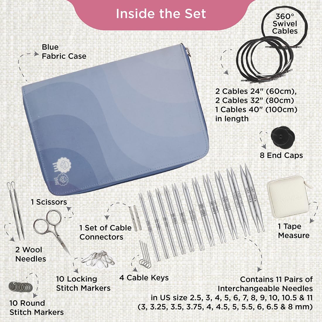 KnitPro Nova Regal Interchangeable Needle Set 5" (13cm) |11 US Sizes (2.5 to 11)