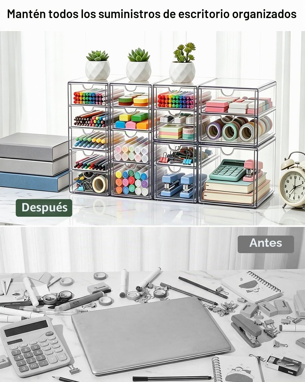 GoMaihe Organizadores de Escritorio (pack de 2): Organizador de Maquillaje Acrílico con 7 cajones | Organizador Multifuncional para bolígrafos, artículos de papelería(25,5 x 21,5 x 17,5 cm)
