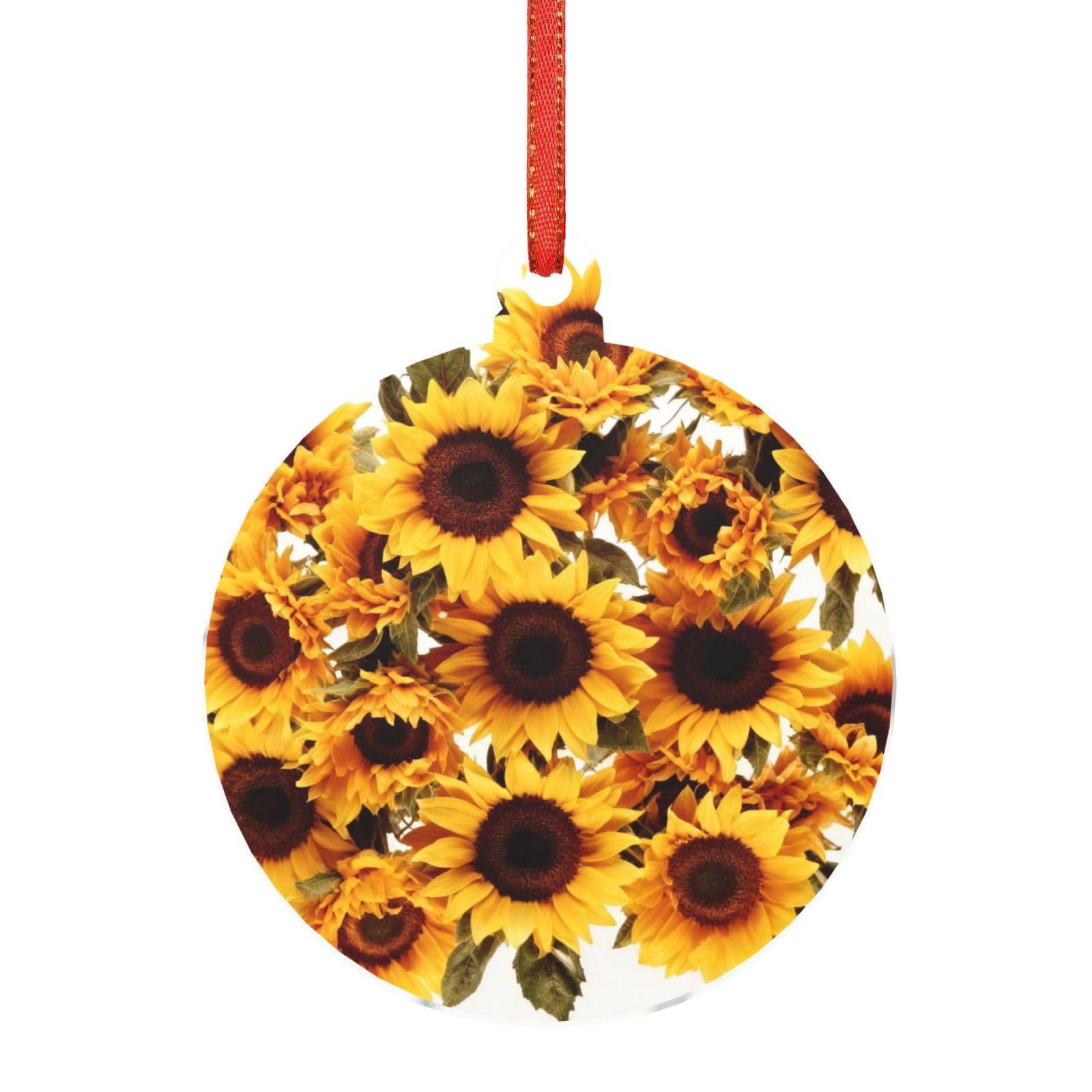 Hjkjkkj Round Shape Acrylic Ornament Christmas Tree Decoration Clear Round Pendant With Red Ribbon Sunflowers Christmas Ornaments Indoor Outdoor Hanging Acrylic Pendants For Xmas Party Decor