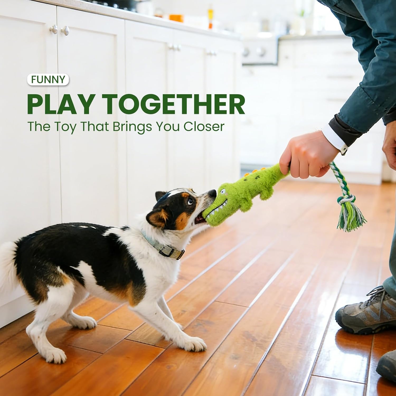 Squeaky Plush Crocodile Dog Toy with a Rope Tail,Crinkle Stuffed Dog Toy Keep Them Busy Tug of War Training Play, Dog Chew Toys for Small Dogs (Green)