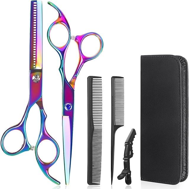 Lictin Hairdressing Scissors Hair Thinning Scissors Set and Hair Scissors, 6.0 inch + Presentation Case/Box + Black Comb + Thinning Hair Comb + Black Hair clip