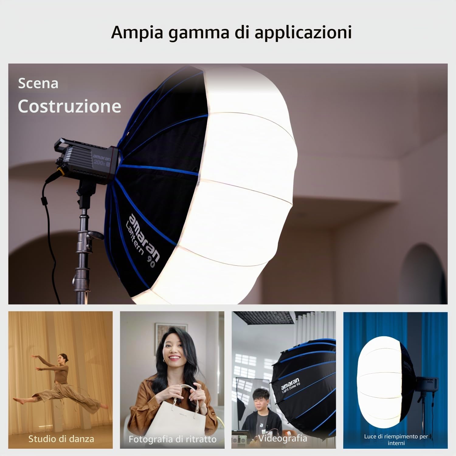 Amaran Lantern 90cm Grande Softbox Sferica Bowens, Illuminazione Omnidirezionale 360° per Studio e Produzione Video, Design a Montaggio Rapido con Borsa di Trasporto