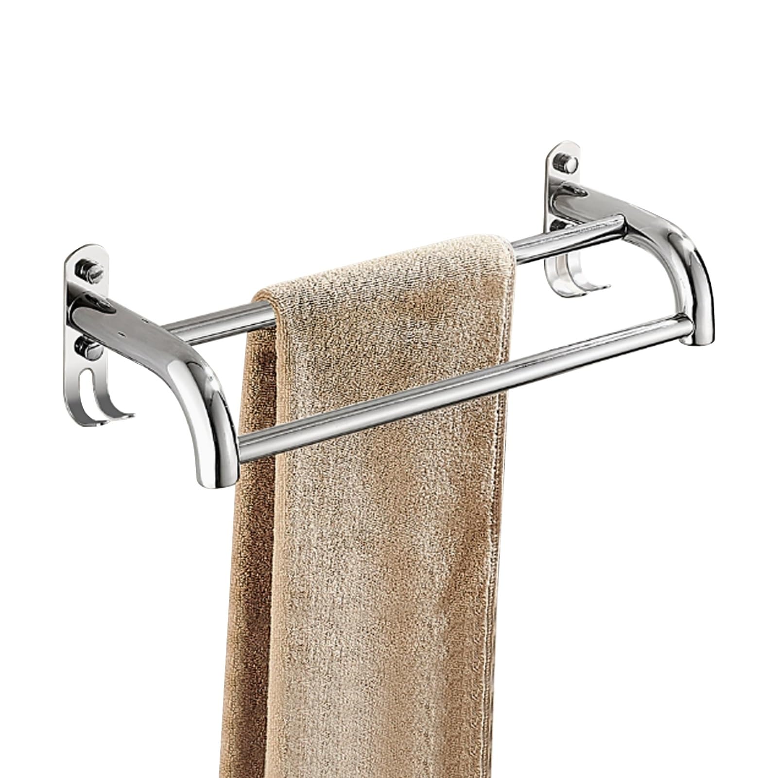 Porte-serviettes double en acier inoxydable support mural avec crochets inox poli 30 cm