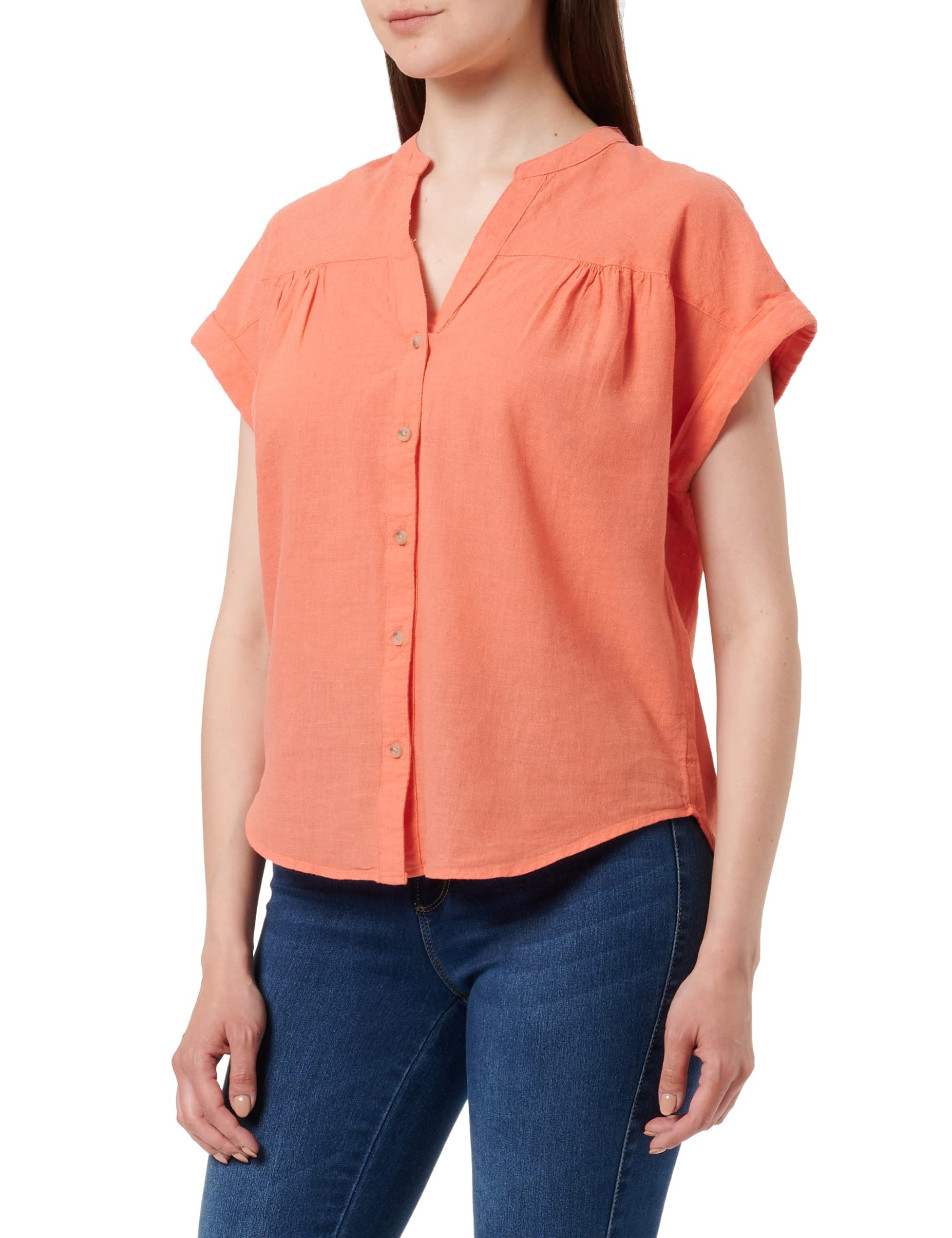 SPRINGFIELD Camisa Cuello Mao Manga Corta Lino Algodón Mujer
