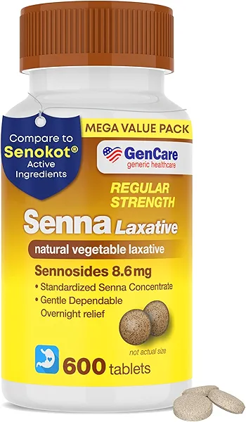 GenCare Senna Laxative 600 Tablets Senna 8.6mg Tablets with Natural Sennosides | Laxatives for Constipation, Bloating, Gas & Irregularity Relief. Safe & Effective | Generic for Senokot