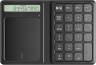 Pavé Numérique Bluetooth, Clavier Numérique Ergonomique Pliable sans Fil avec Calculatrice d'affichage et Pavé Tactile, Pavé de Calcul de Bureau 23 Touches pour Ordinateur Portable, PC, iMac, iPad