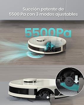 LEFANT M1 Robot Aspirador y Fregasuelos con Mapeo Lidar (LDS), Múltiples Pisos, Navegación dToF, Robot Aspirador 5500 Pa, Zonas Prohibidas, 200 Minutos, Limpieza Personalizada, WiFi/App/Alexa/i Watch2