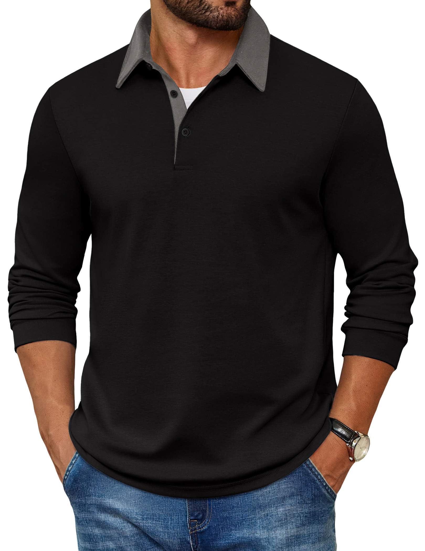 COOFANDY Mens Long Sleeve Polo Shirts Casual Sweatshirt Cotton Golf T Shirt