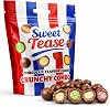 Sweet Tease Chocolate Covered Puffs 80g – Party Sweets with 6 Surprise Crunchy Centre Flavours (Vanilla, Mint, Orange, Banana, Cherry, Coconut) UK MADE