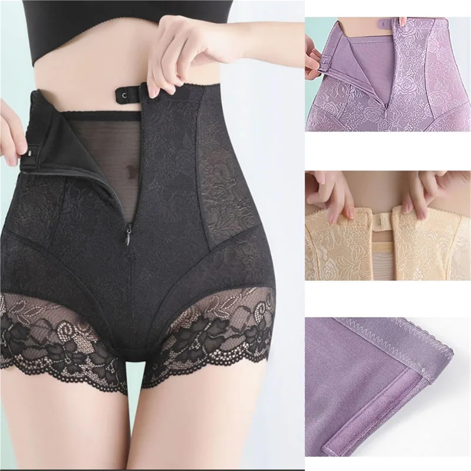 2 uds Gancho Cierre de Cremallera Encaje Cintura Alta Control Barriga Shapewear Panty Invisible Adelgazante Moldeador Mujer Ropa Interior Shaper