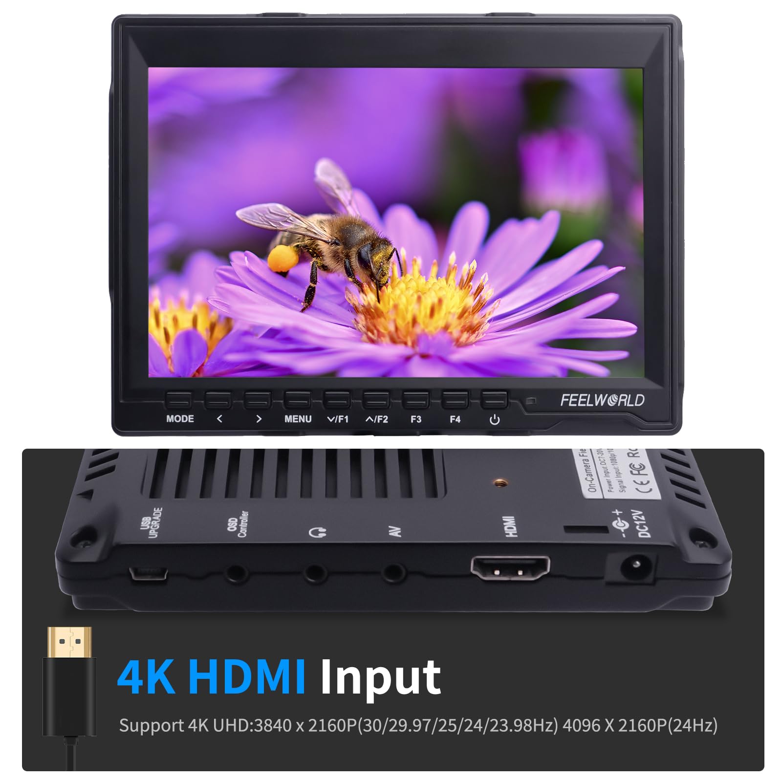 FEELWORLD FW759 7 Pouces Moniteur de Terrain,Moniteur de Terrain 1280X800 IPS DSLR avec vidéo Entrée HDMI Full HD Focus 4K Sortie Étui de Stockage de la Batterie 2800mAh