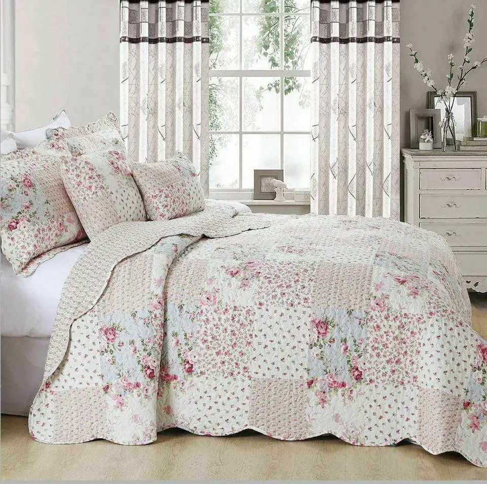 Online Bedding Quilted Patchwork Bedspread - Hypoallergenic, Machine Washable Duvet & Pillowcases Bedding Set (Meadow, King)