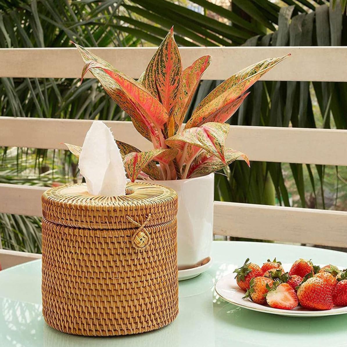 Alasum 1pièce Boîte à Mouchoirs Rotin Tressé Naturel Support Napkin Décoratif pour Salon et Chambre Rangement Élégant et Artisanal