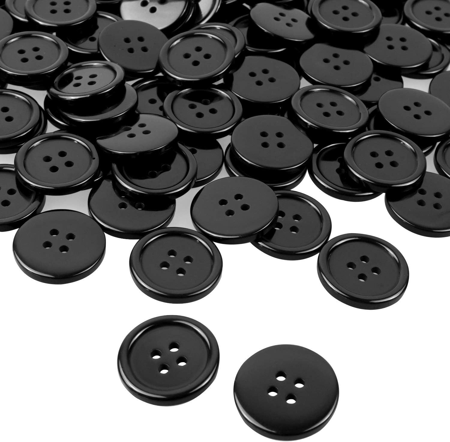 Black Buttons 1 Inch for Sewing 25mm Resin Button Pack of 100 Large Black Buttons for Crafts