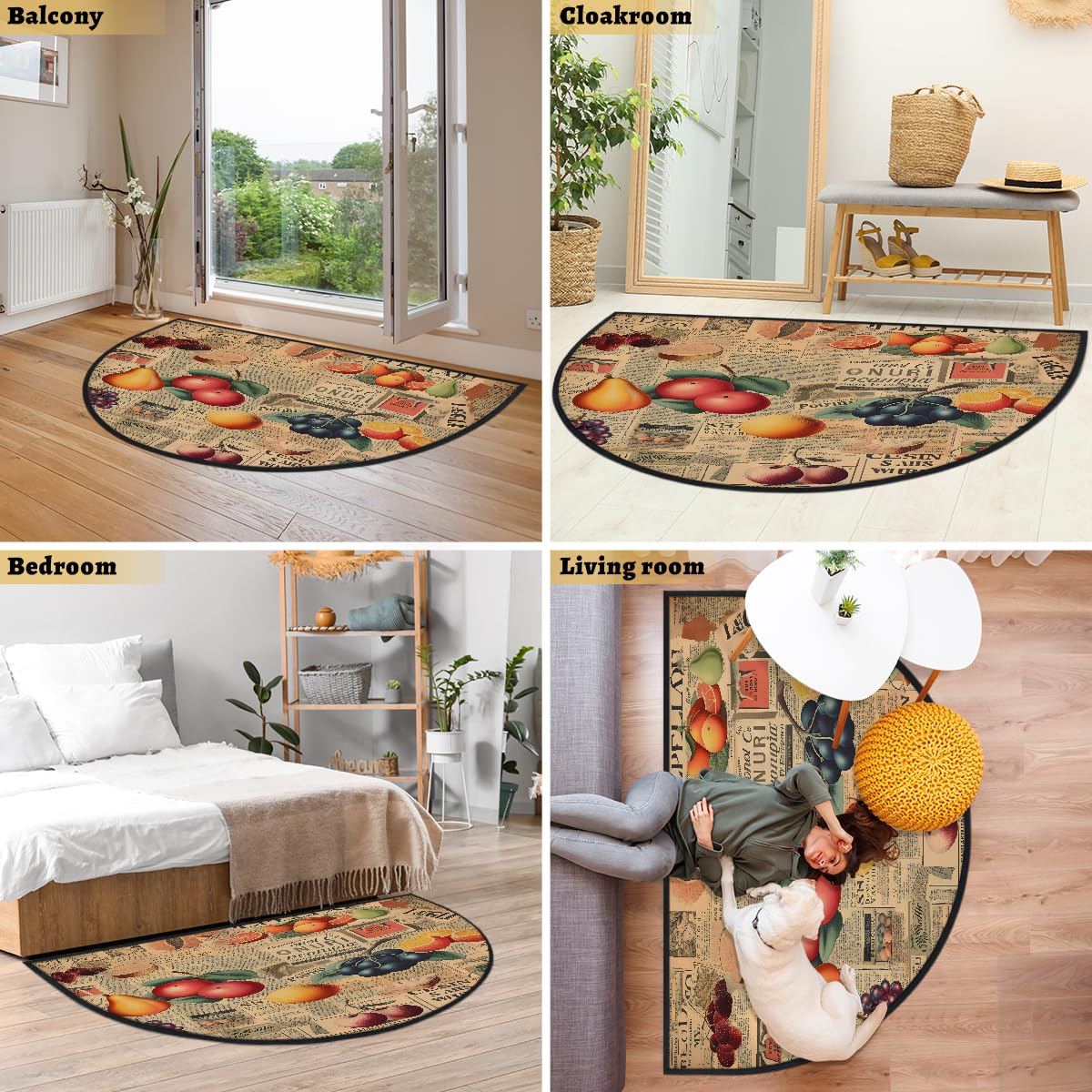 Mexpekil Paillasson demi-lune en forme de journal, pour intérieur et extérieur, antidérapant, lavable, absorbant, anti-saleté, 100 x 160 cm