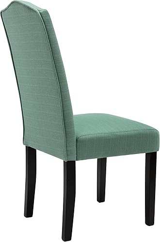 Miniatura 8 de LSSPAID Juego de 2 sillas de comedor Parsons tapizadas de tela con respaldo alto, silla de comedor con ribete de cabeza de clavo, color verde azulado