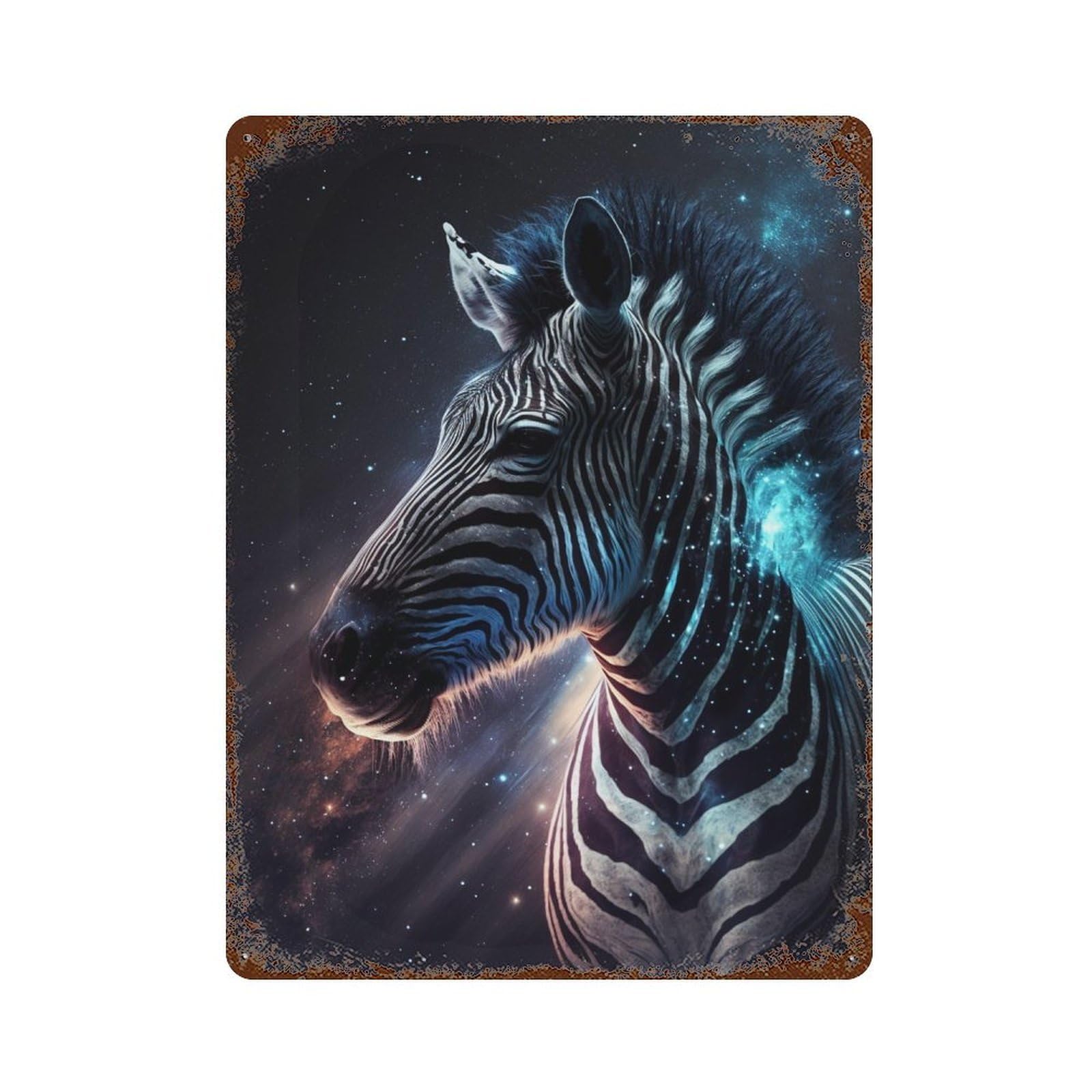 Cosmic Zebra Portrait-1 Decorative Tin Sign 15.7"x11.8", Rustic Home Decor for Cafe, Home Bar And Lounge Decor