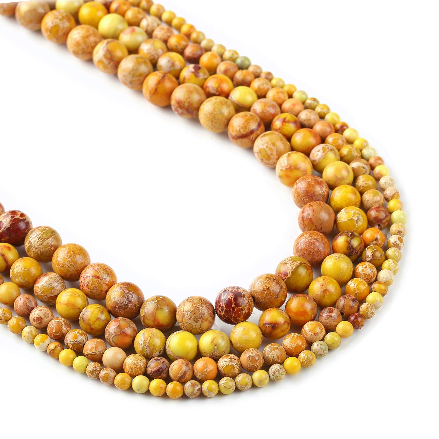 Rosebeading Yellow 8Mm Regalite Round Imperial Impression Stone Sea Sediment Jasper Beads, 15" Full Strand