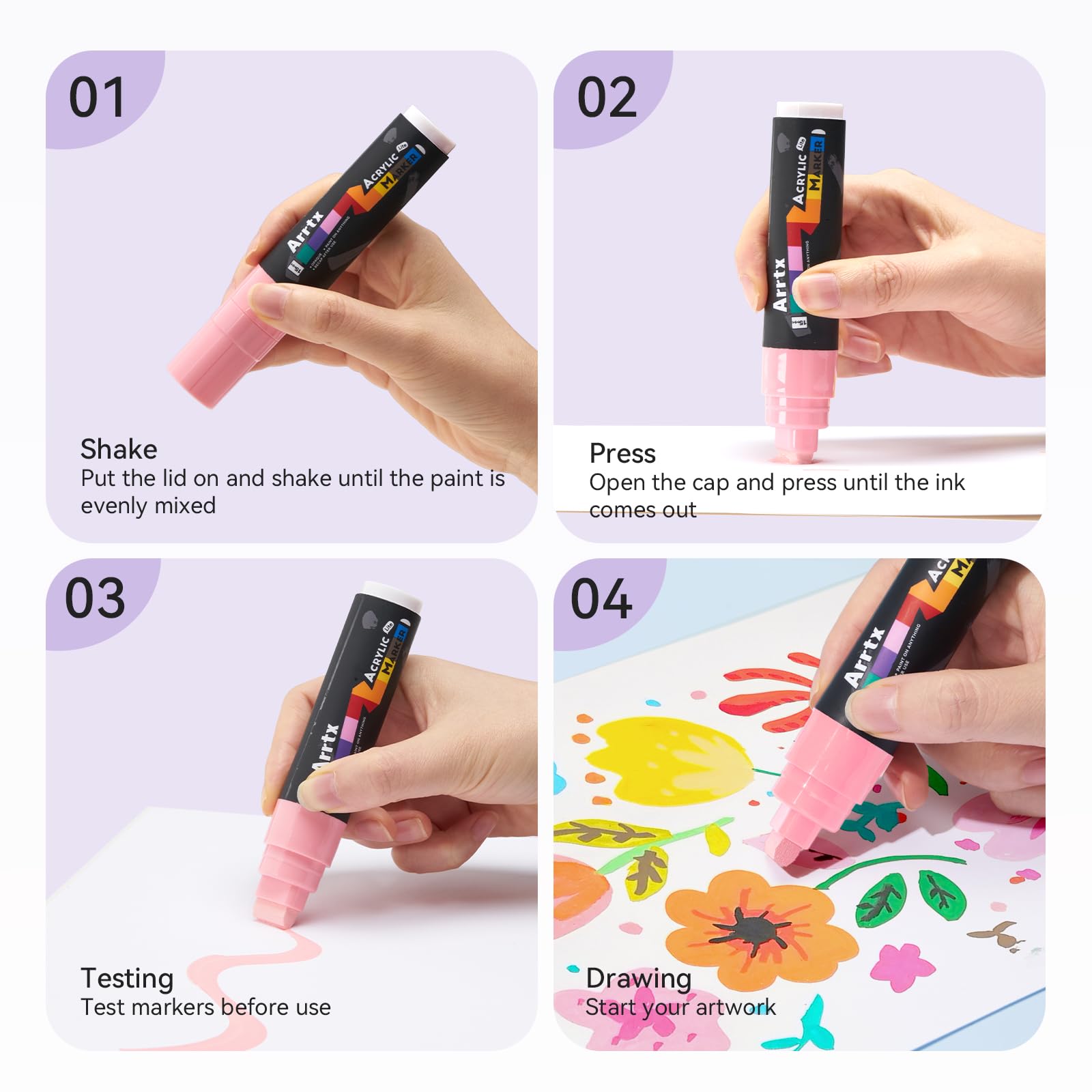 Arrtx 30 Color Acrylic Jumbo Markers 15mm Jumbo Felt Tip, Acrylic Paint Pens for Rock Painting, Stone, Glass, Easter Egg, Wood and Fabric Painting-Acrylic Markers DIY Crafts Making Art Supplies image 5