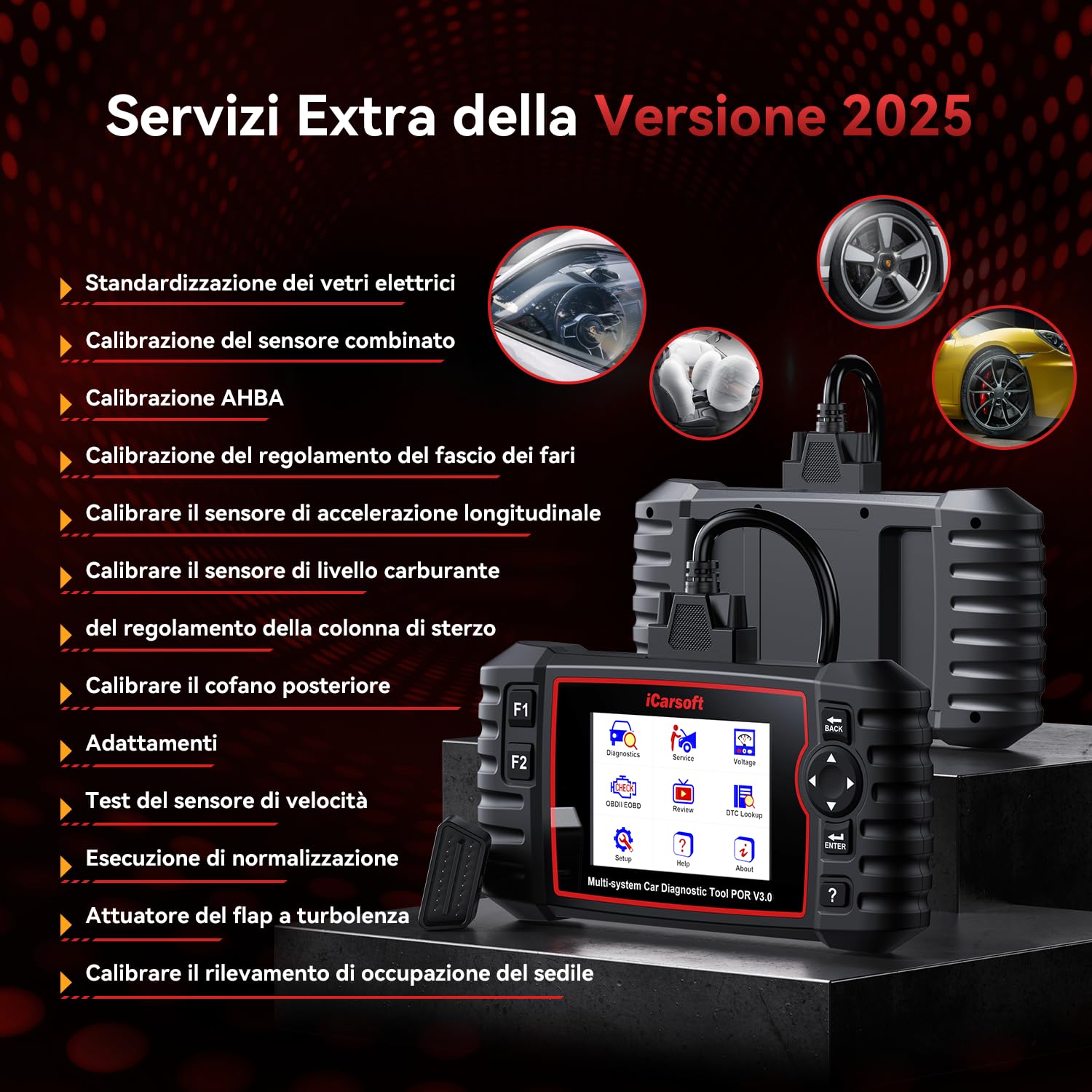 iCarsoft POR V3.0 OBD2 Auto Diagnostica per Porsche/Cayenne/Macan, Diagnosi Auto Professionale in Italiano per Tutti i Sistemi, 27 Funzioni di Ripristino, Test Bidirezionale, Aggiornamento a Vita