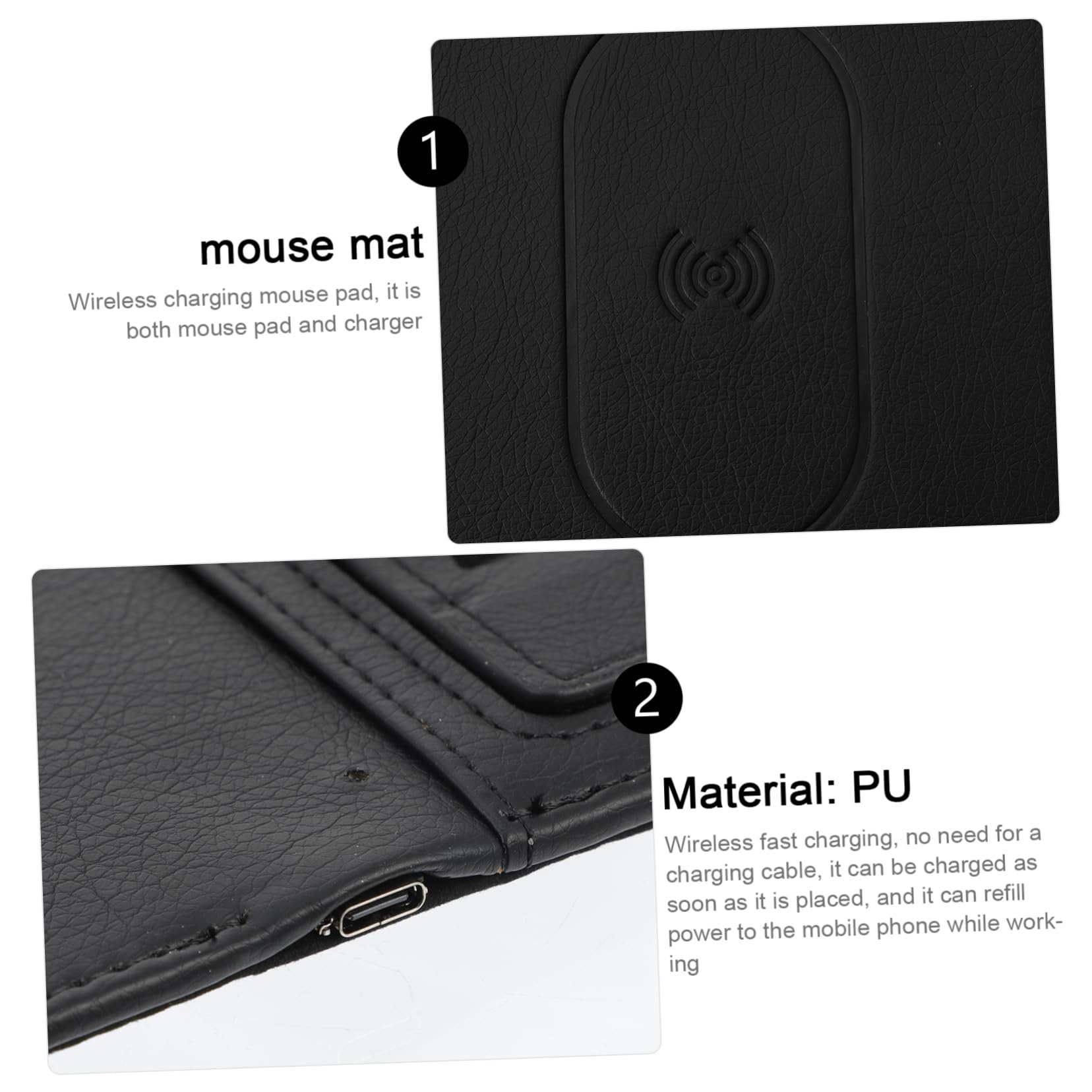 NUOBESTY Tappetino per Mouse in Pu Nero Ricarica Wireless 15w Superficie Anti-schizzi per Scrivania Ufficio Gaming