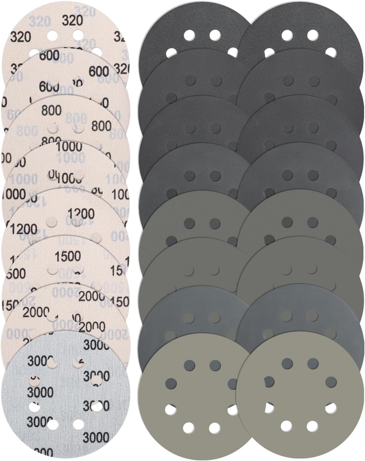 24 Pcs 125mm Sanding Discs, 8 Hole Wet and Dry Sanding Disc Grit 320/600/800/1000/1200/1500/2000/3000 Hook and Loop Round Orbital Sander Discs Sandpaper for Polishing Wood, Metal, Jewelry, Car