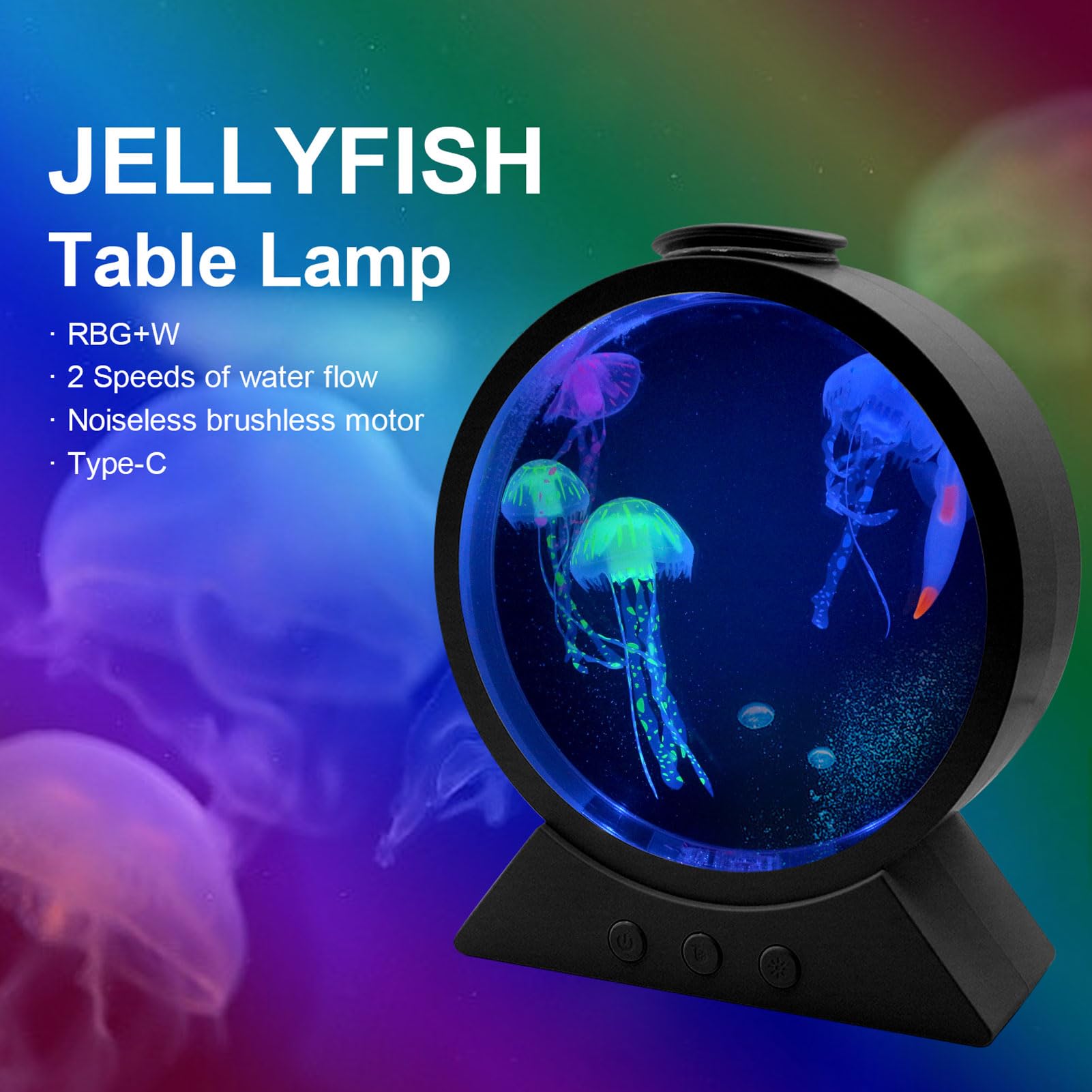 lyrlody LED Quallenlampe 7 Farben Quallen Aquarium Licht Quallen Nachtlicht mit 4 Quallenfiguren 2 Geschwindigkeiten für Schlafzimmer Deko (BLACK)