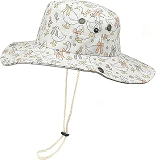 Wide Brim Bucket Hat for Women Girl Men Boy | Adjustable Chin Cord, Packable Print Boonie Hat, Summer Outdoor Beach Party Fishing Hats, Angler Boating Travel Camping Gift