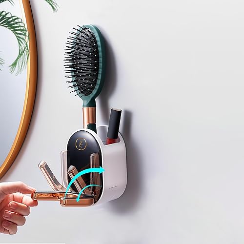 Miniatura 7 de Soporte para secador de pelo con organizador y gancho para enchufe, soporte organizador de montaje en pared con almacenamiento y gestión de cables,