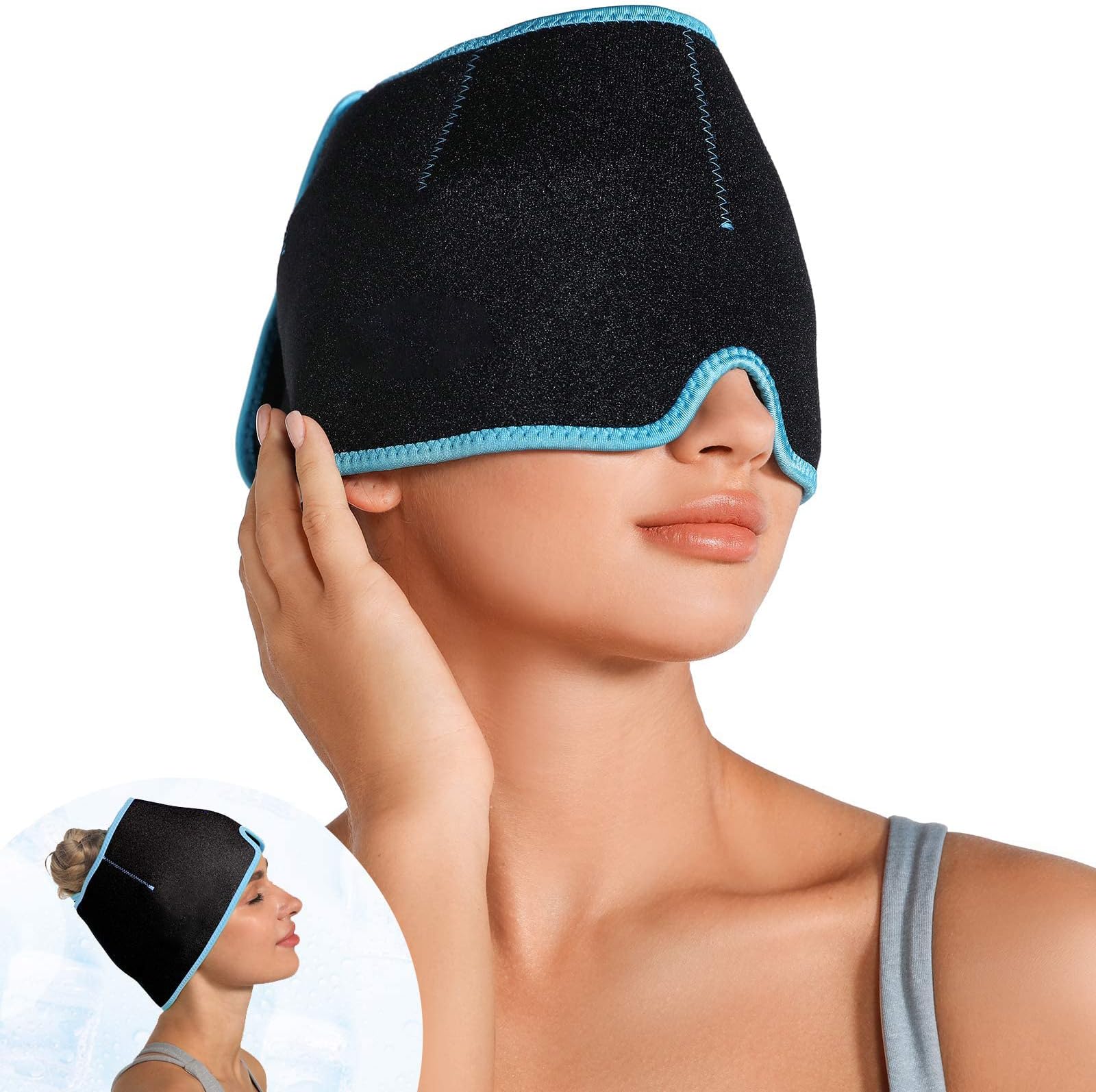 Migraine Relief Cap Form Fitting Gel Ice Headache Cold Therapy Cap/Migraine Head Wrap Pack Mask, Compress For Migraines Or Puffy Eyes, Tension