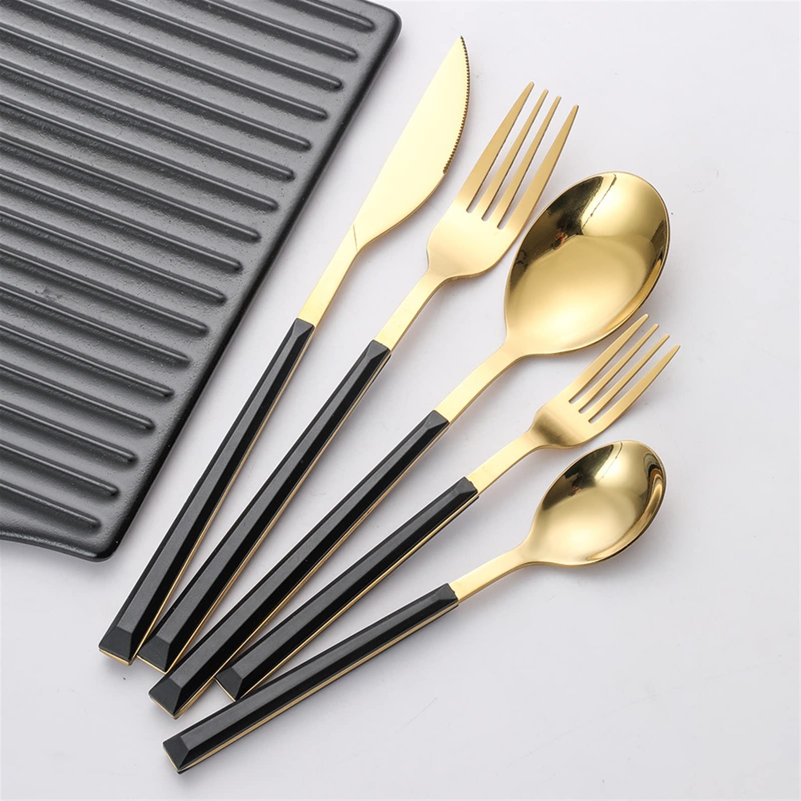 20 pièces Ensemble de Vaisselle en Argent Imitation Manche en Bois Couverts Couverts en Acier Inoxydable (Couleur: argent-20 pièces) (Argent)