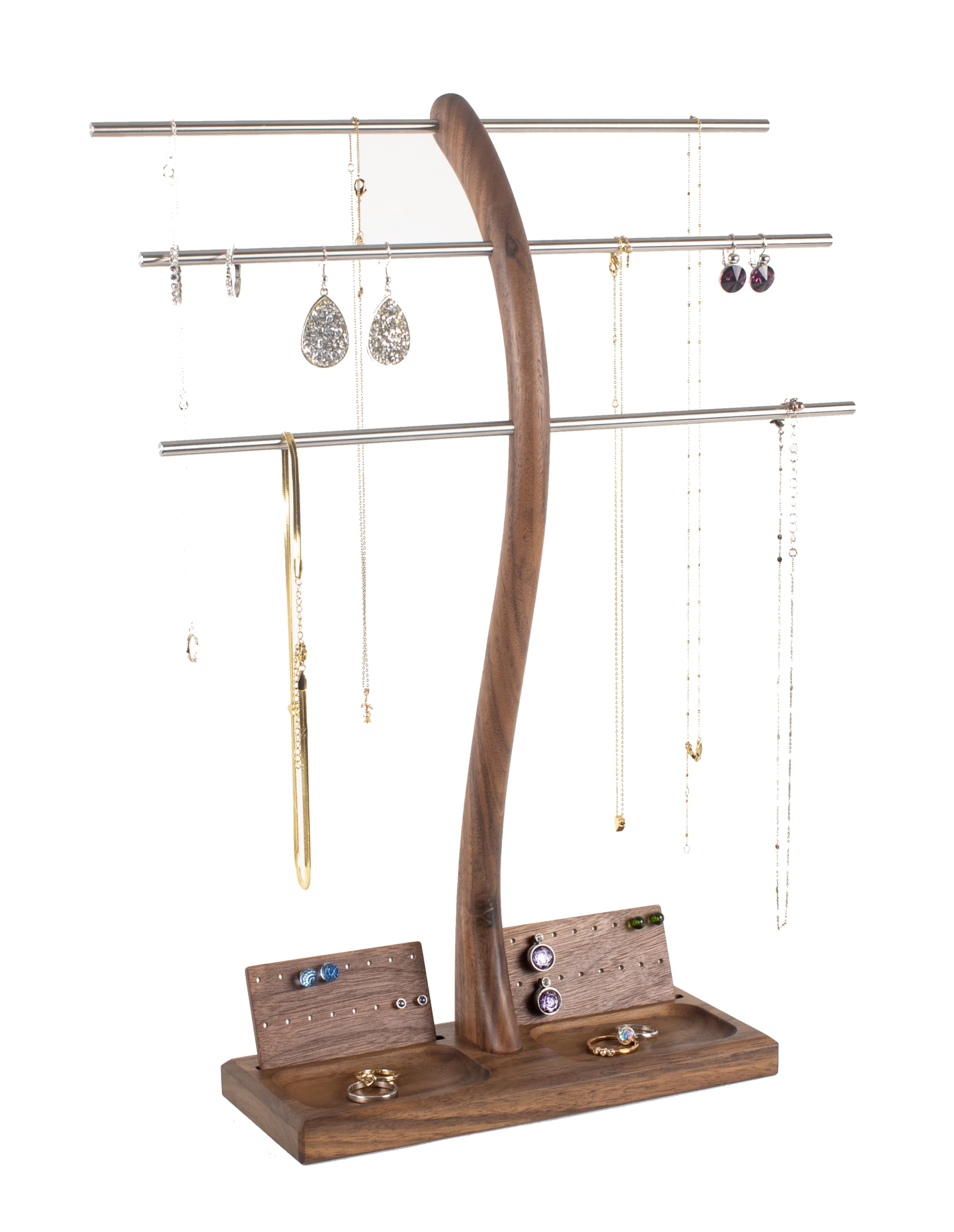 Wood-and-Steel-Design Schmuckhalter aus Nussbaumholz, 3 Ebenen