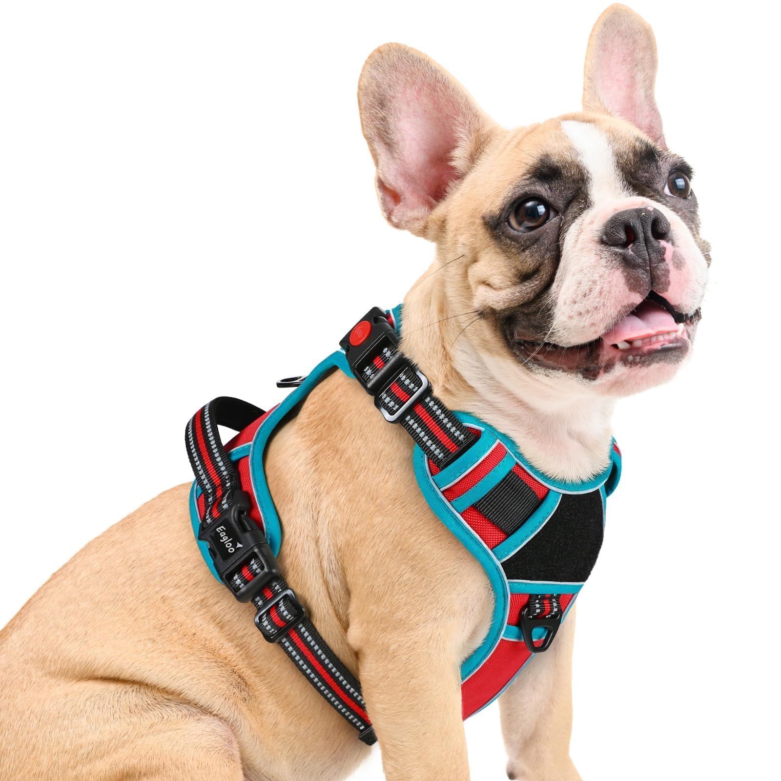 Eagloo Harnais pour chien de taille moyenne, réglable, anti-traction avec 3 boucles, harnais rembourré doux, facile à promener avec poignée, gilet réfléchissant anti-étranglement avec 2 clips pour