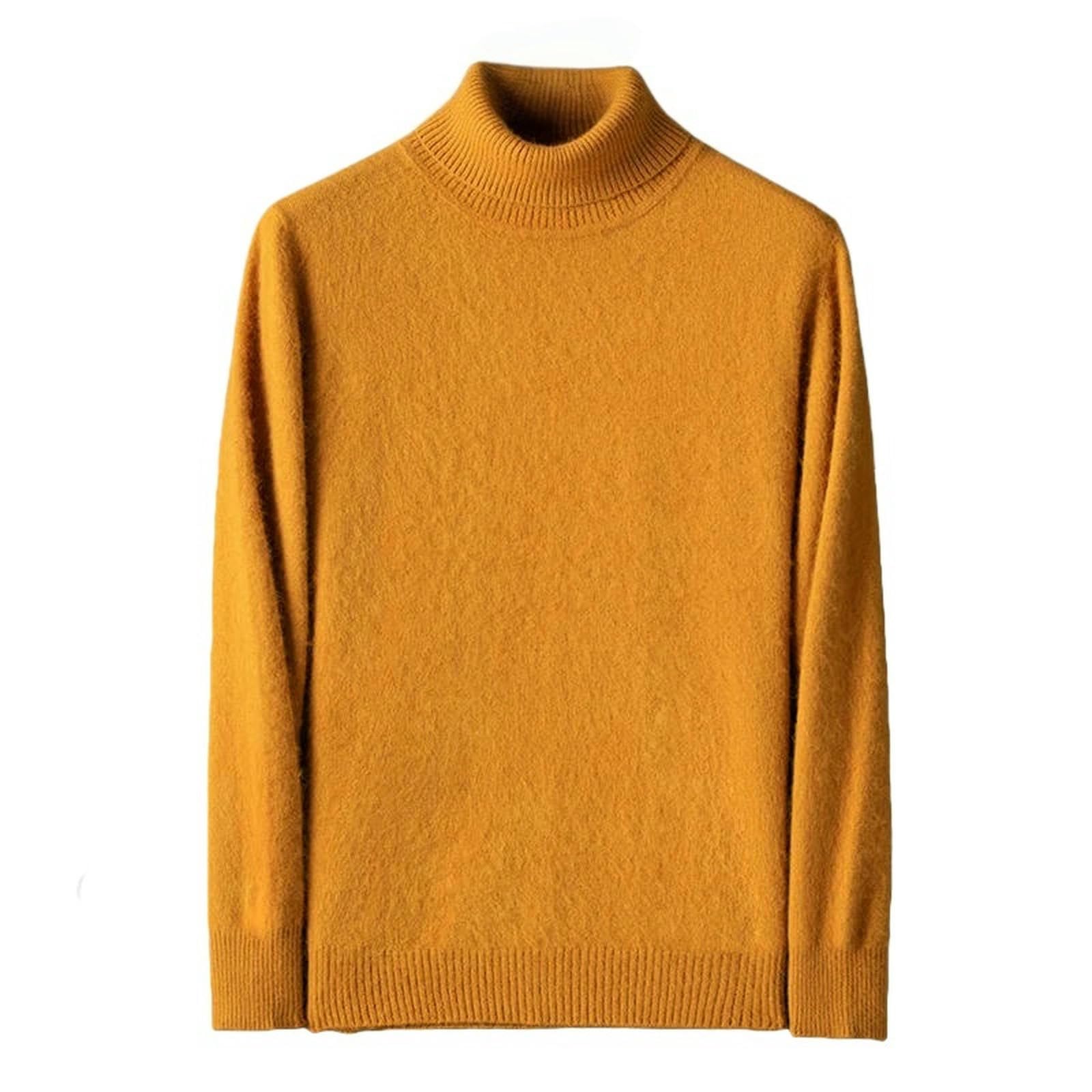 Suéter para Hombre Camisa De Otoño E Invierno para Hombre, De Color Liso, con Cuello Alto, Gruesa, Holgada, De Talla Grande-marrón2-XL-Amarillo-XXXL