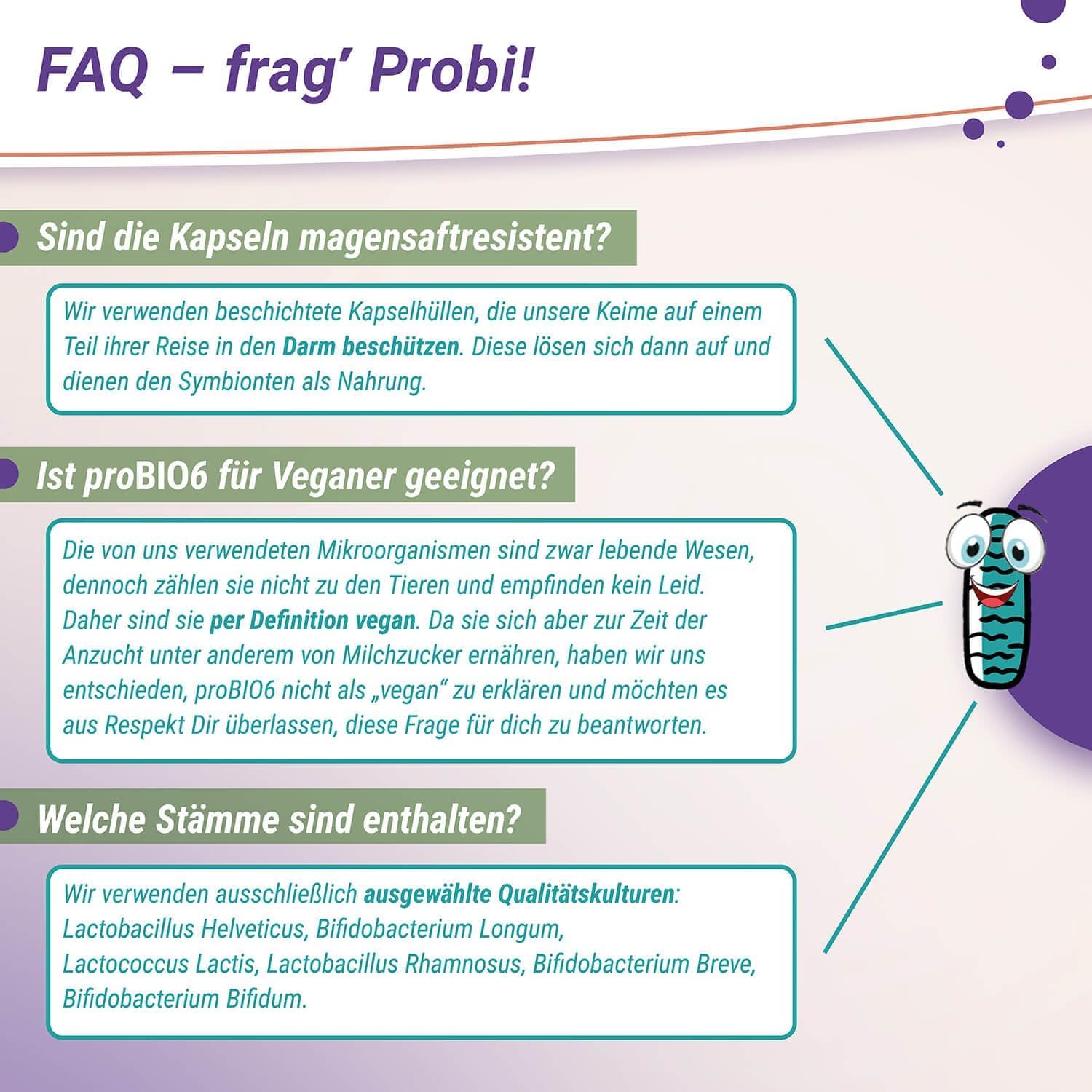 probio6 Kapseln | 6 ausgewählte Premium Bakterienkulturen | 30 Kapseln Monatsversorgung | Darmbakterien | Ohne Inulin