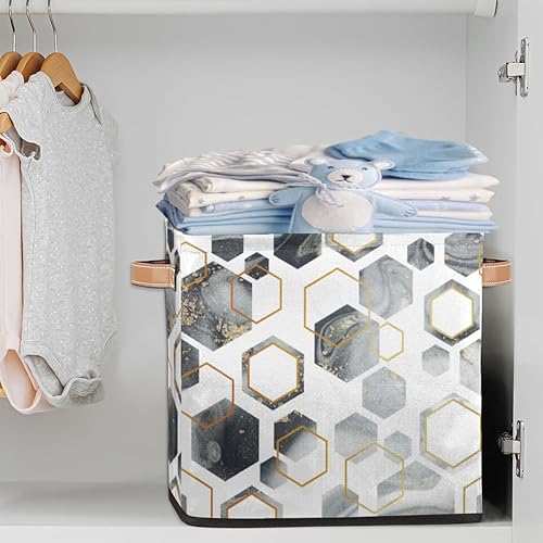 Miniatura 2 de Cubo de almacenamiento de mármol geométrico de 13 x 13 x 13 pulgadas, cubos de almacenamiento plegables de tela de mármol moderna con asas de