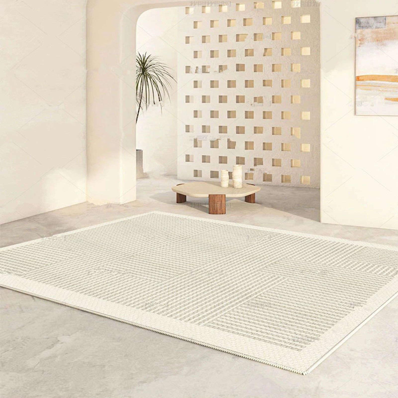 Tapis haut de gamme en fibre douce effet cachemire moderne couleur unie D