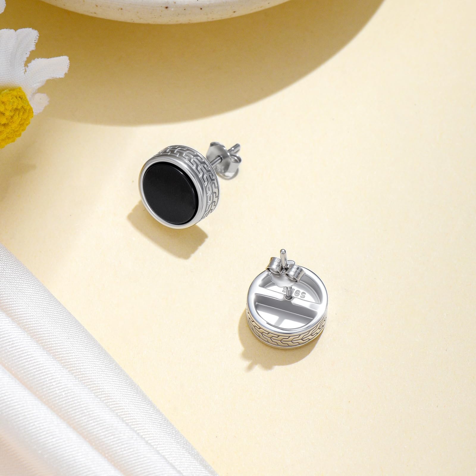 Orecchini da uomo in argento Sterling 925 con ossidiana nera