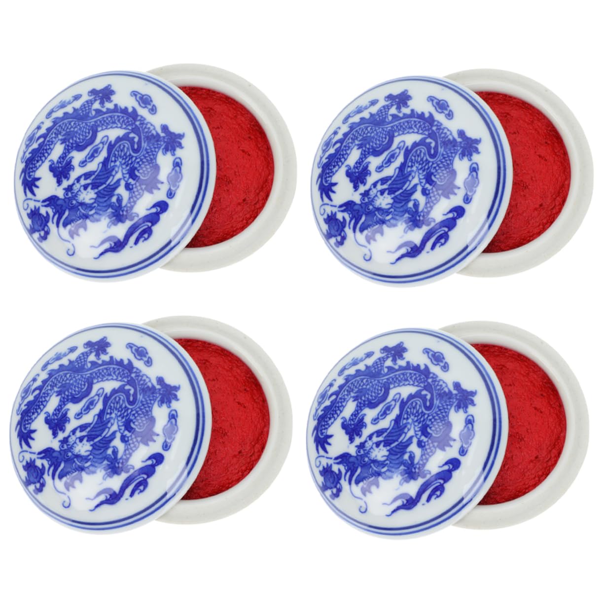 DOITOOL Tampone D’Inchiostro Cinese in Ceramica, Rosso, Riutilizzabile, 4 Pezzi, per Calligrafia e Pittura, Leggero, Facile da Pulire