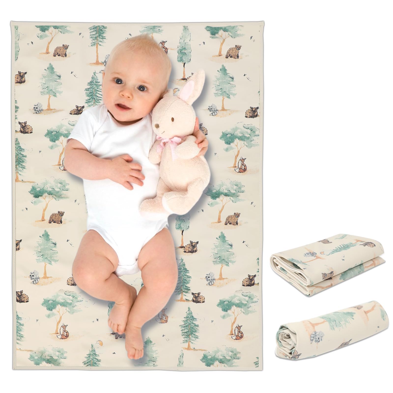 Cambiador de cuero vegano para bebé, cambiador portátil lavable, tapete cambiador de viaje plegable para bebés, regalos de ducha para recién nacidos (bosque, 20 x 28 pulgadas)
