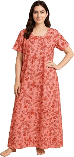 Bahumaan Pure Cotton Nighty for Women with Pocket Free Size | Maxi Dress for Women Cotton | Night Dress for Woman Gown | C...