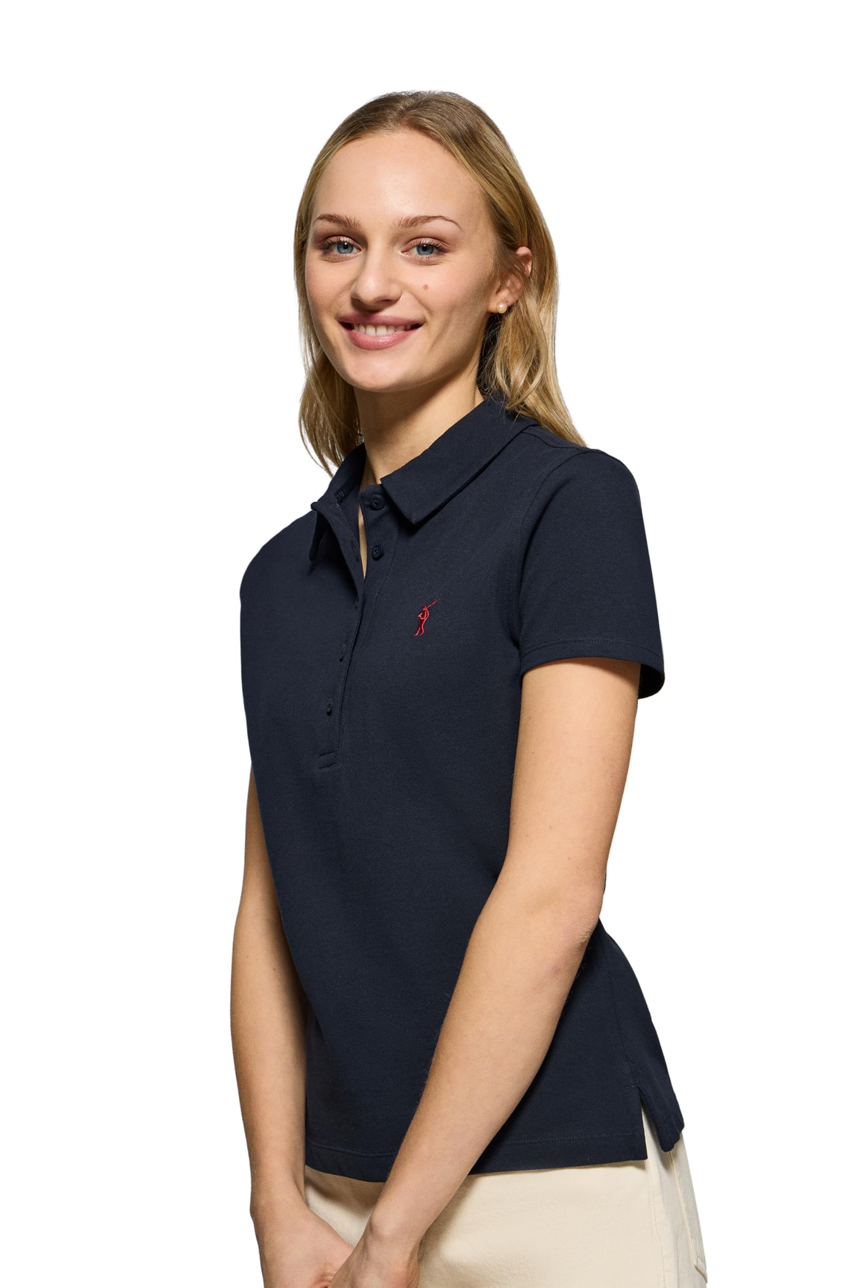 Polo Club Poloshirt Damen Baumwolle mit fünf Knöpfen und Stickerei