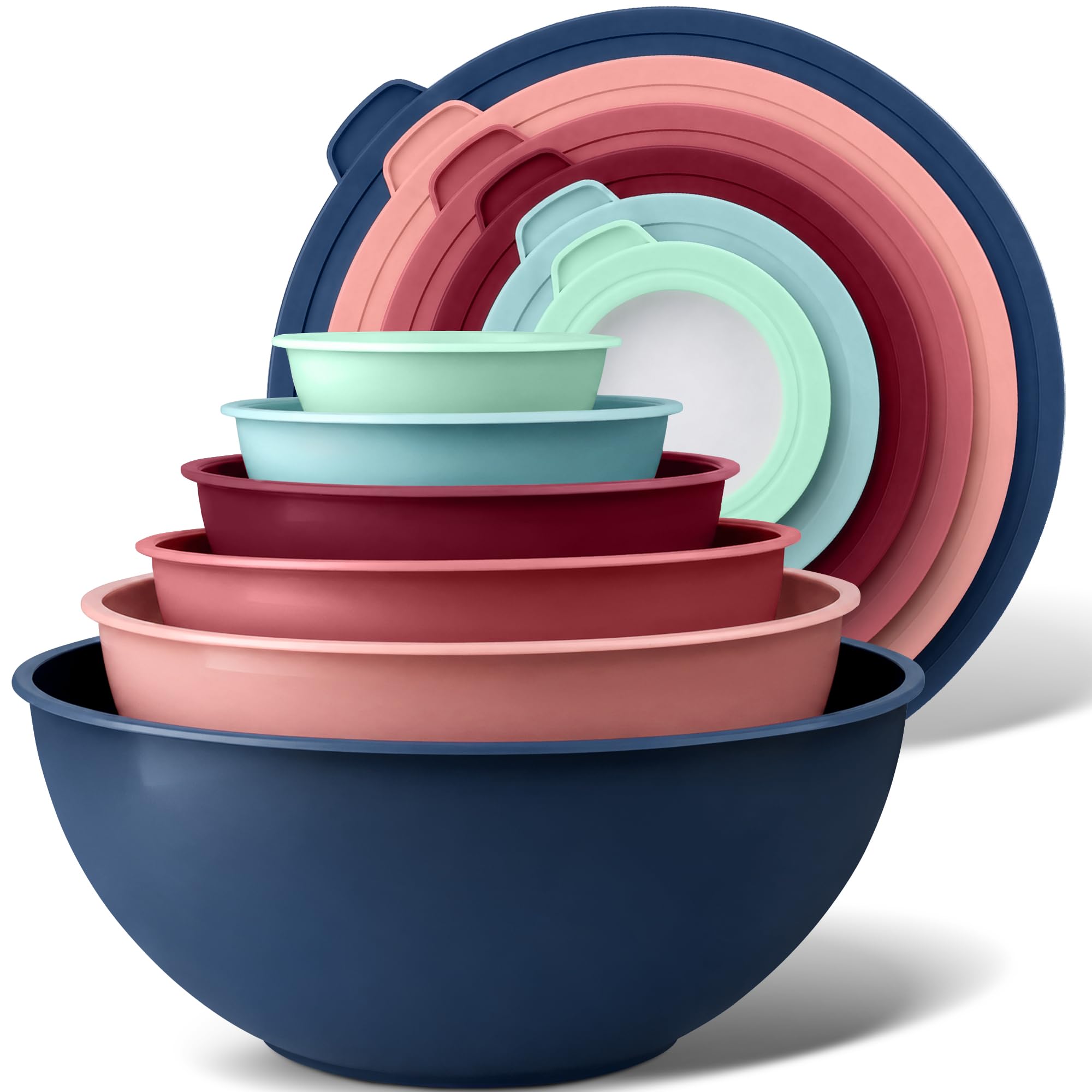 Zulay Kitchen 12 Piece Plastic Mixing Bowls with Leak-Proof Lids Set - Microwave and Freezer Safe Kitchen Mixing Bowls for Preparing, Serving and Storing - Large Nesting Bowls (Cotton Candy Ombre)