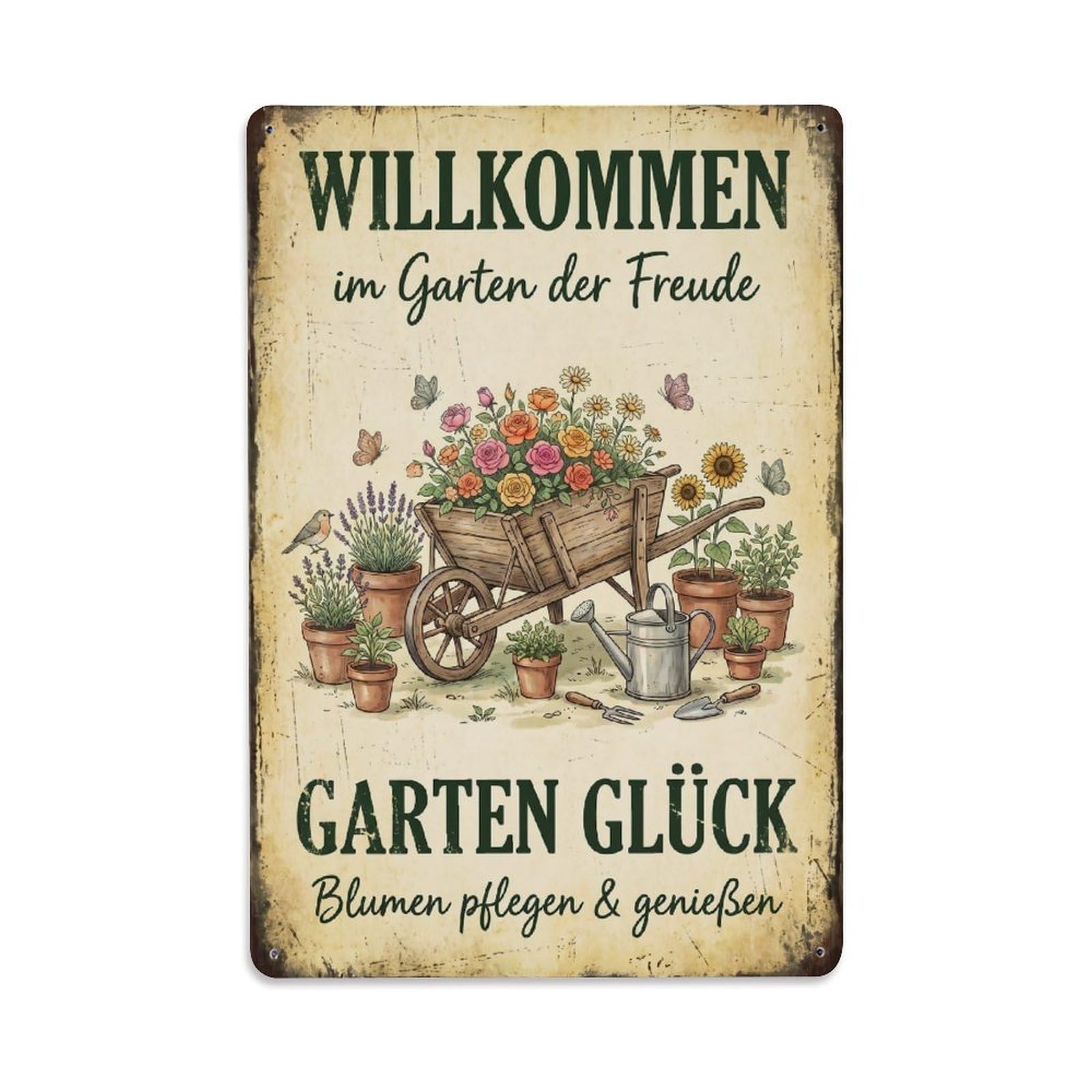Vintage Funny Garden Welcome Rustic Gate Farmhouse Metal Tin Sign Plaque Wall Decor for Cafe, Club Bar, Office, Garden Metal Poster 8x12Inch